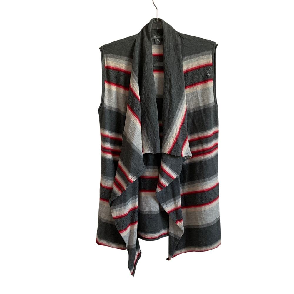 Eddie Bauer Southwestern Striped Open Front Cotton Sweater Vest - Size Small